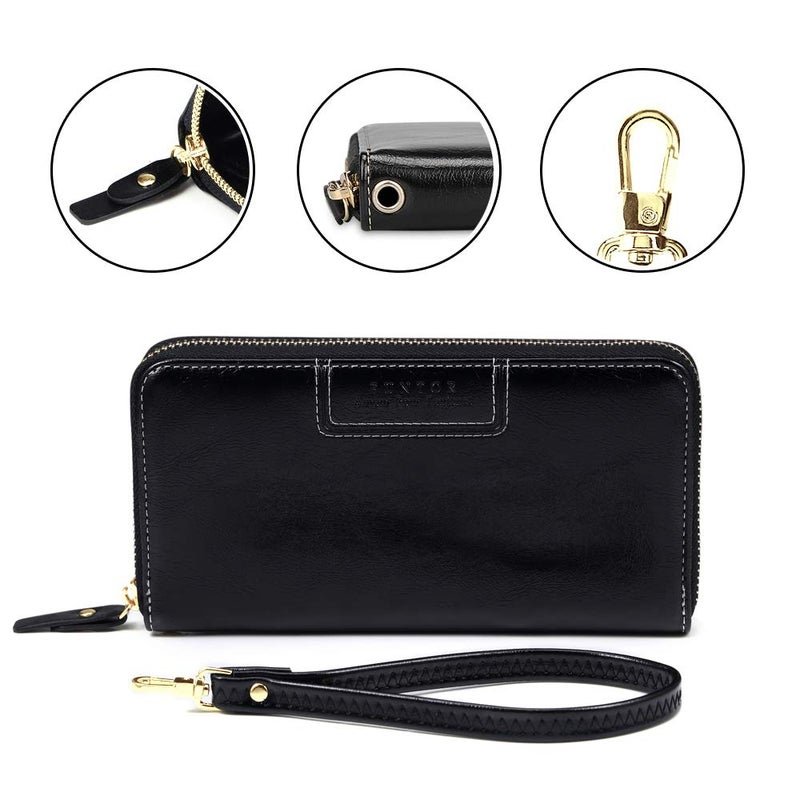 FT FUNTOR Wristlet Wallet for Women, Ladies Zip around Wallet PU Vegan Leather Clutch Long Purse Phone Card Holder Organizer Black - Image 5